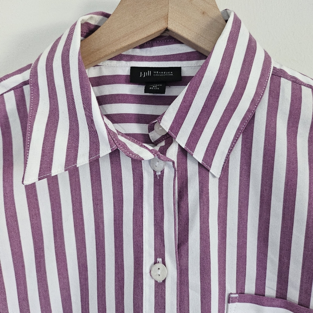 J.Jill Wearever Collection Striped Button Down Shirt Petite Medium Stretch - Picture 5 of 12
